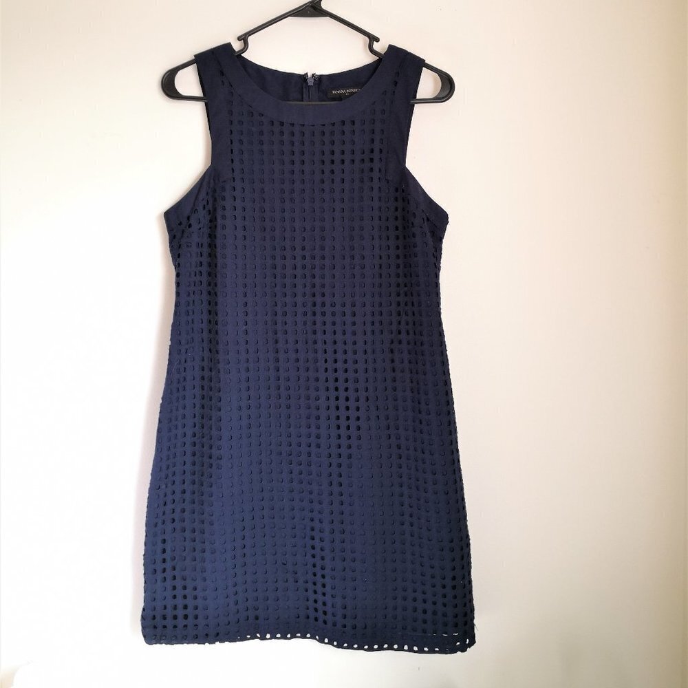 NWOT Banana Republic‎ Eyelet  Sleeveless Cotton Dress Navy Blue Size 8 Pettie